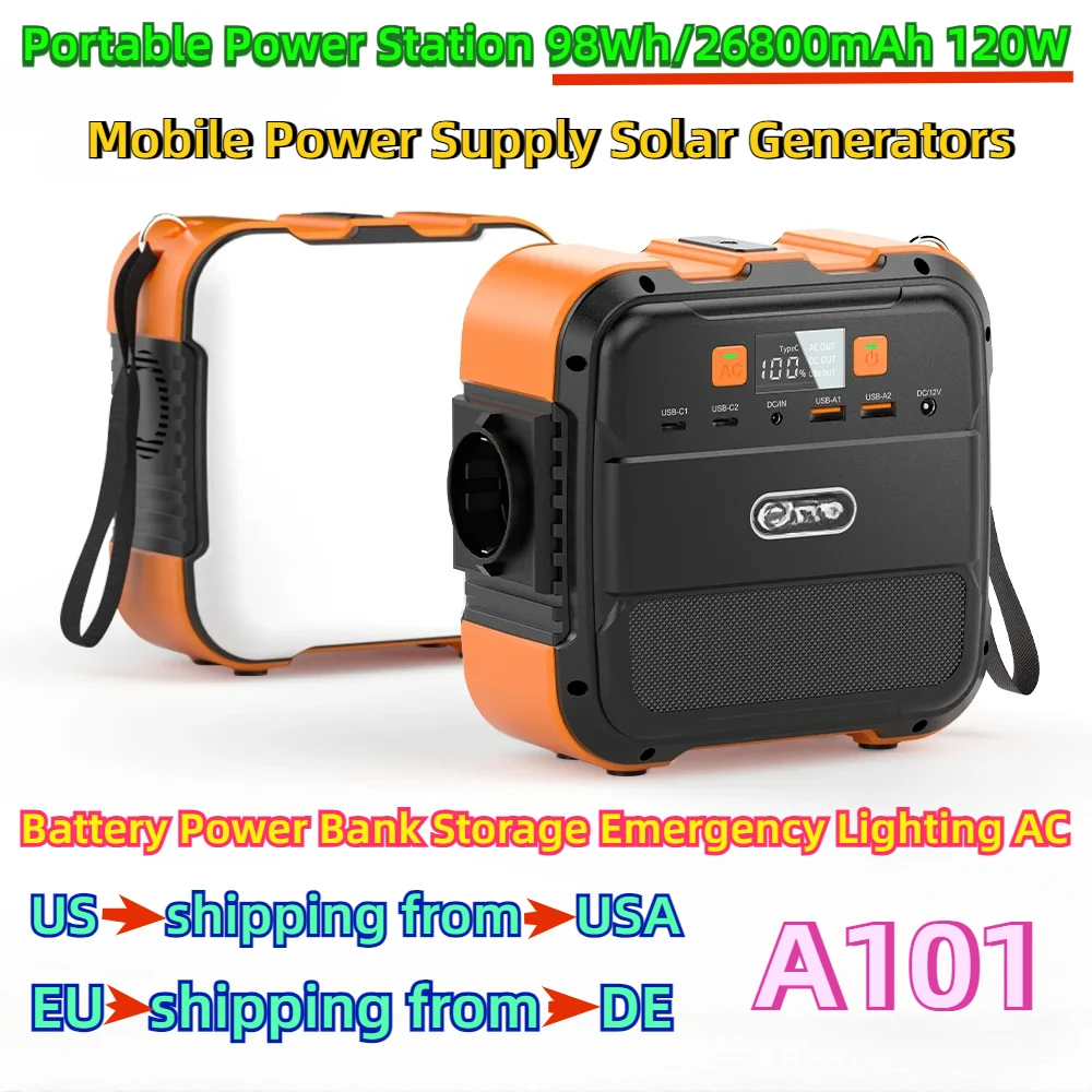 

Mobile Power Supply Portable Power Station 98Wh/26800mAh Solar Generators 120W Battery Power Bank Storage Emergency Lighting AC