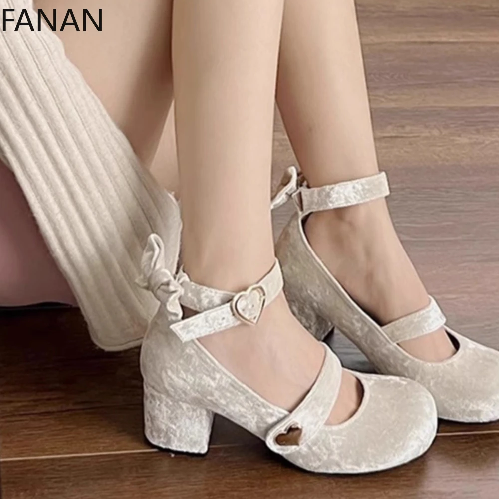 

2025 New Platform High Heel Lolita Shoes for Women Vintage Bow Love Buckle Mary Jane Shoes Summer Sandals Pumps