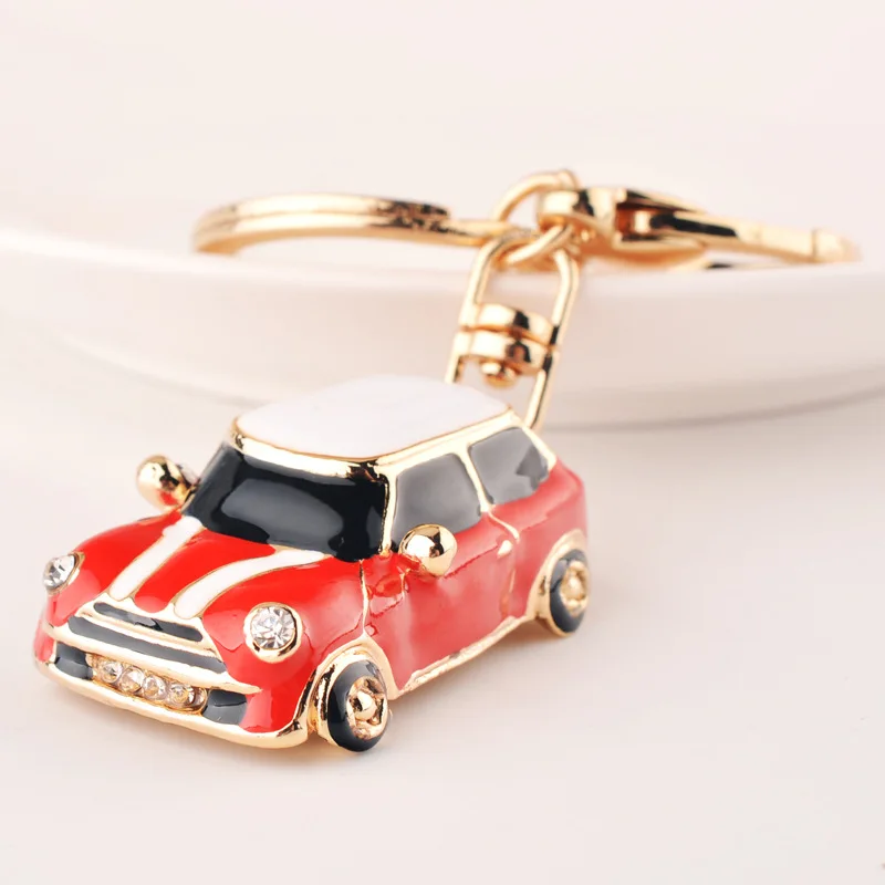 Cute Rhinestone Crystal Red Mini Car Keychain 3d Model Car Key Chain Key Ring Holder Pendant Keyring