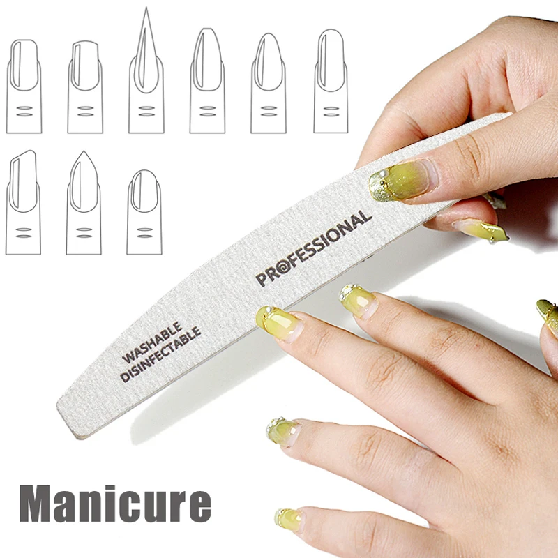 2/6/8/12/20 piezas Limas profesionales de uñas grises de madera en forma de media luna, grano 100/180, doble cara, lavables, herramientas de manicura 6