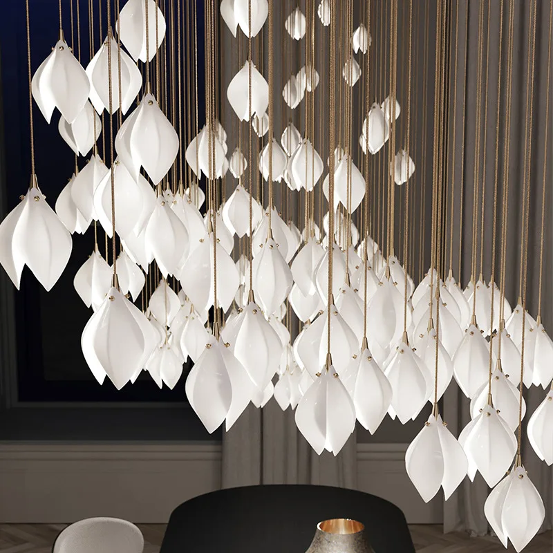 Art Ceramic Magnolia Flower Chandelier for Villa Duplex High Ceiling Living Room Dining Room Hotel Custom Lighting Fixture