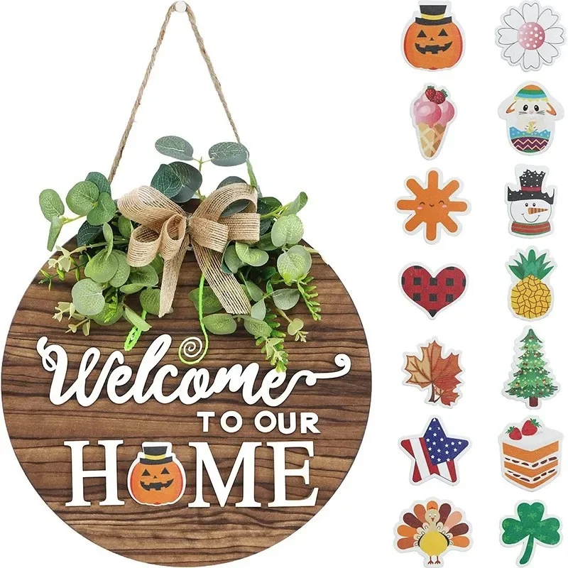 Personalized Wooden Welcome To Our Home Sign, Shiplap Front Door Hanger, Christmas Halloween Farmhouse Wall Decor