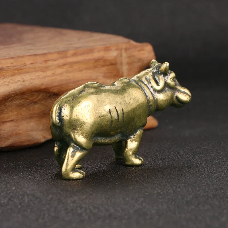 Vintage Bronze Hippopotamus Statue Copper Craft River Horse Ornament Brass Feng Shui Home Decoration Accessories Desk Decor Gift