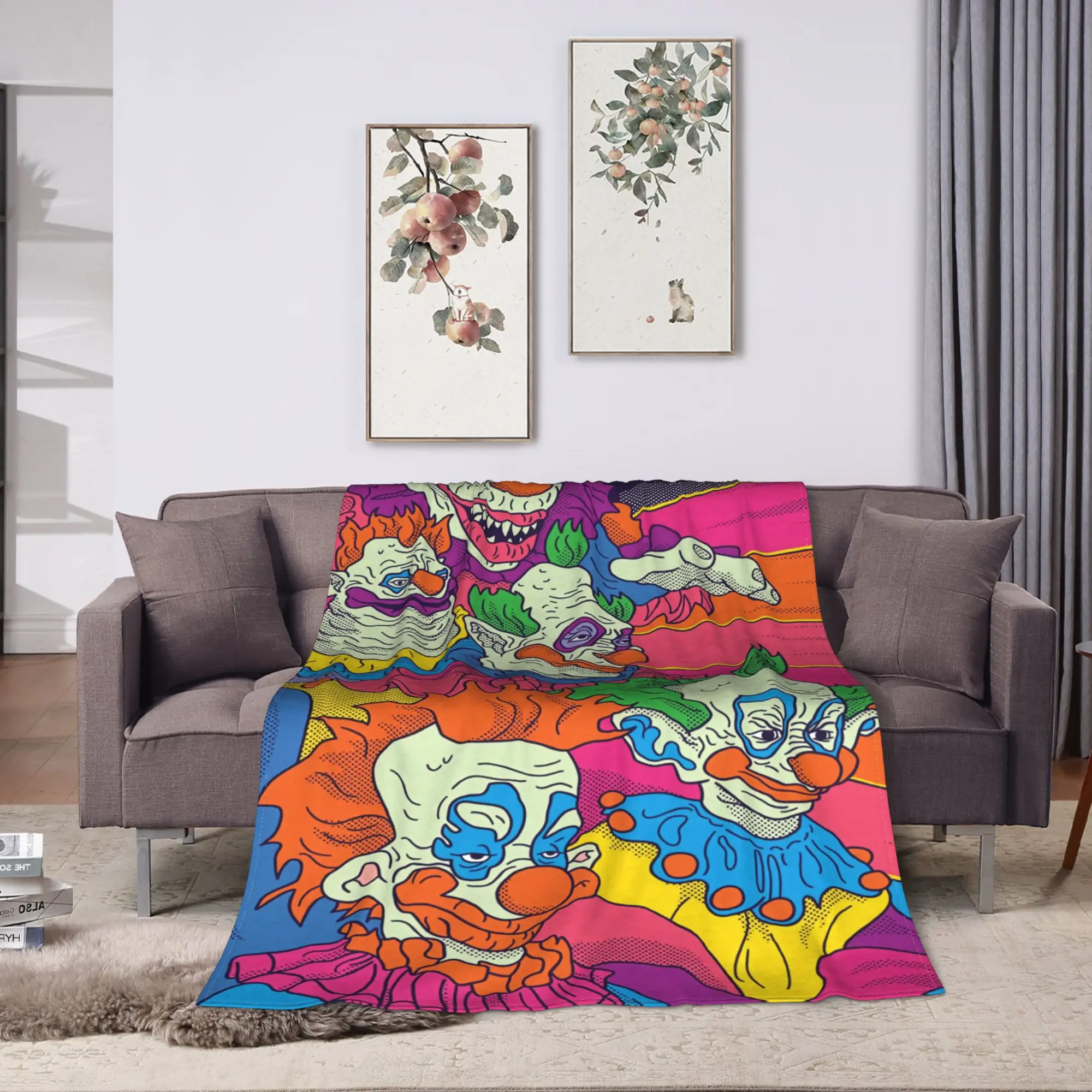 Killer Klowns From Outer Space Wax Blanket  Picnic Flannel Throw Blanket For Outdoor Warm Custom Quality Bedspread Gift Idea