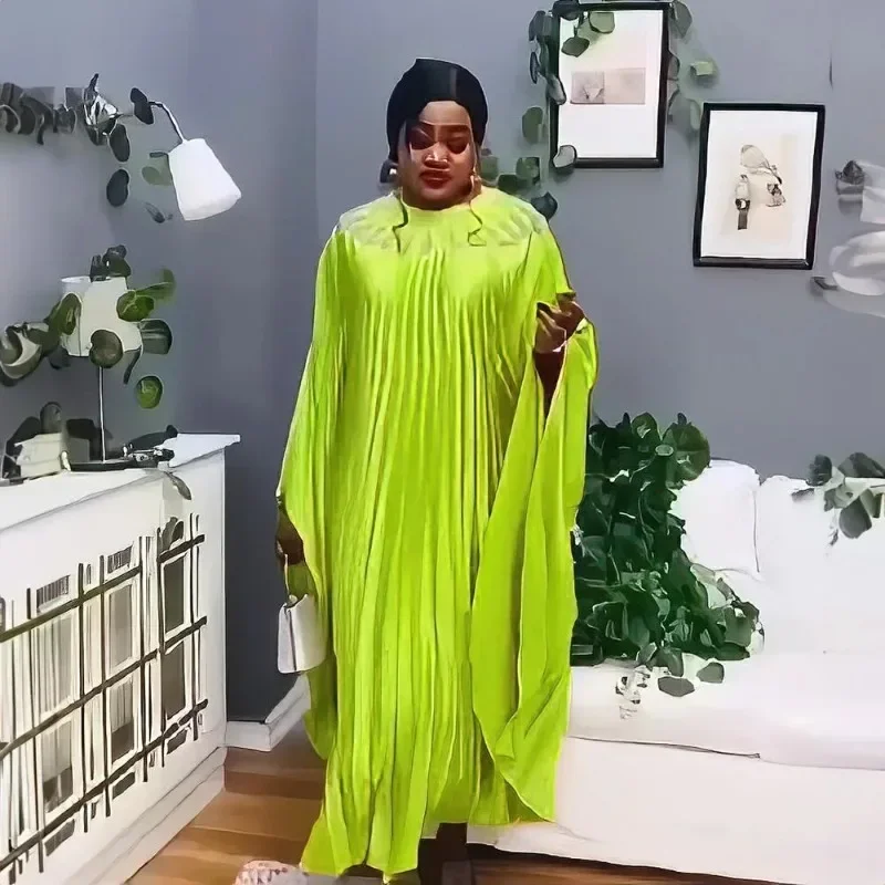 

2025 Plus Size African Dresses for Women Summer Fashion Africa Long Sleeve Pleated Long Maxi Dress Gowns Kaftan Africa Clothing