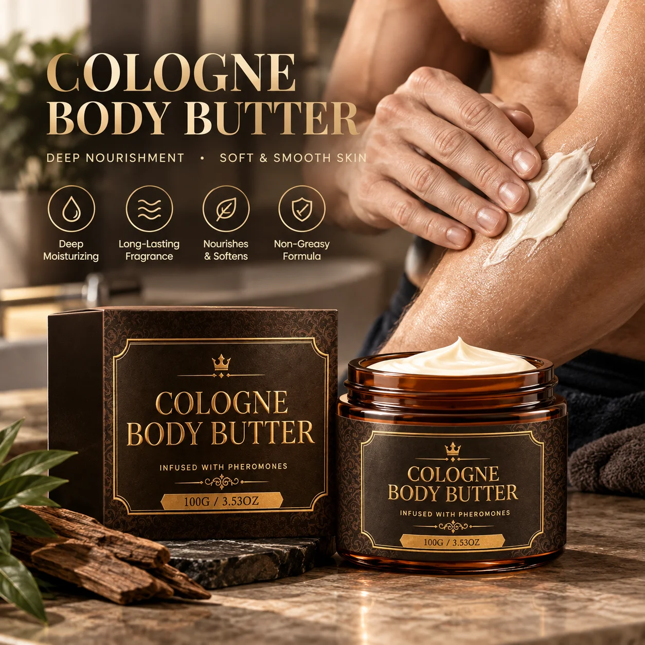 Cologne Scented Body Butter For Men With Shea & Cocoa Butter,Hydrates Skin Non Greasy Daily Cologned Fragrance Skin Body Cream