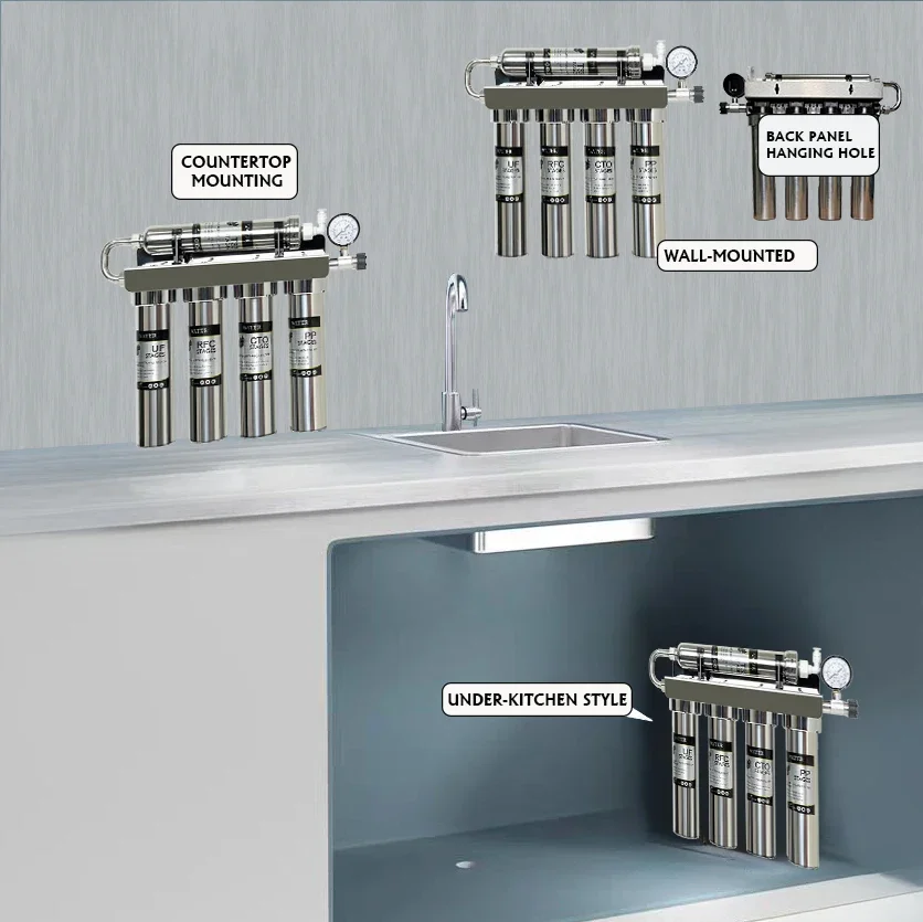 다단계 활성탄 송진 한외여과 uf 요소, 스테인레스 스틸, 가정용 수동 정수기, 정수 필터, 57-4 + 1