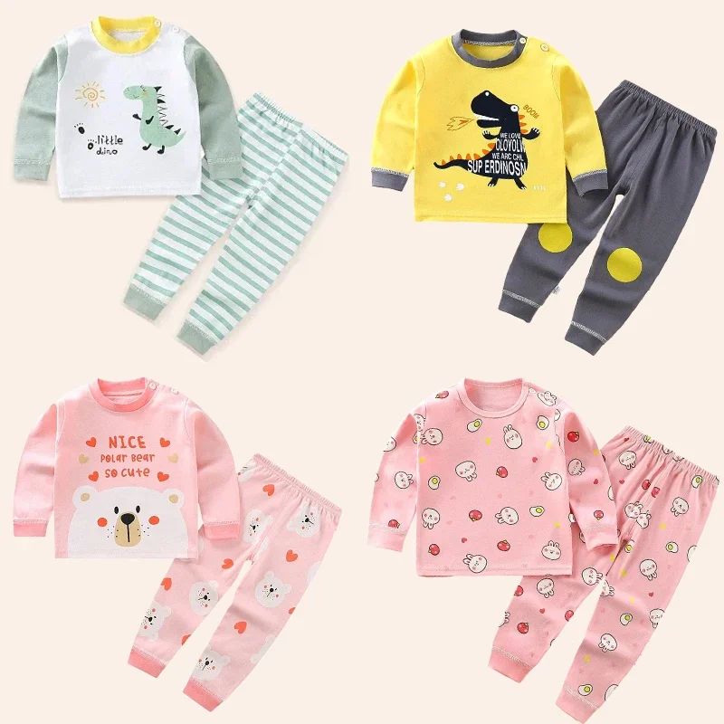 Children Sets Kids Clothes Boys Girls Suit Pajamas Children Clothinng Pants Cartoon Autumn Winter Sleepwear Outfits Cotton