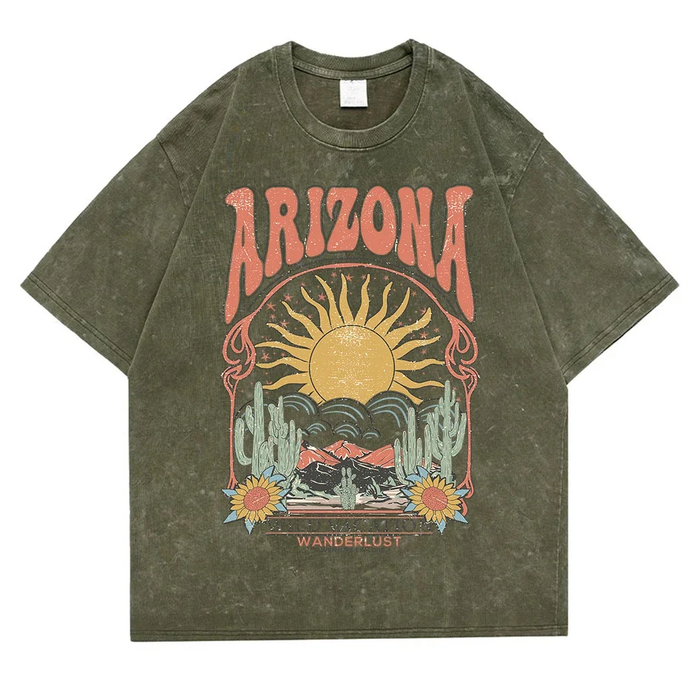 Beautiful Arizona Wildlife Vacation Invites You Washed Retro Snow T Shirt Male Casual Cotton Tee Clothes Hip Hop Oversized Tees