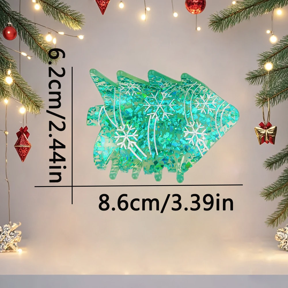 큰 크리스마스 트리 헤어 클로 클립, 다채로운 아크릴 크리스마스 선물 헤어 클로, 강력한 홀드 헤어 액세서리, 수제