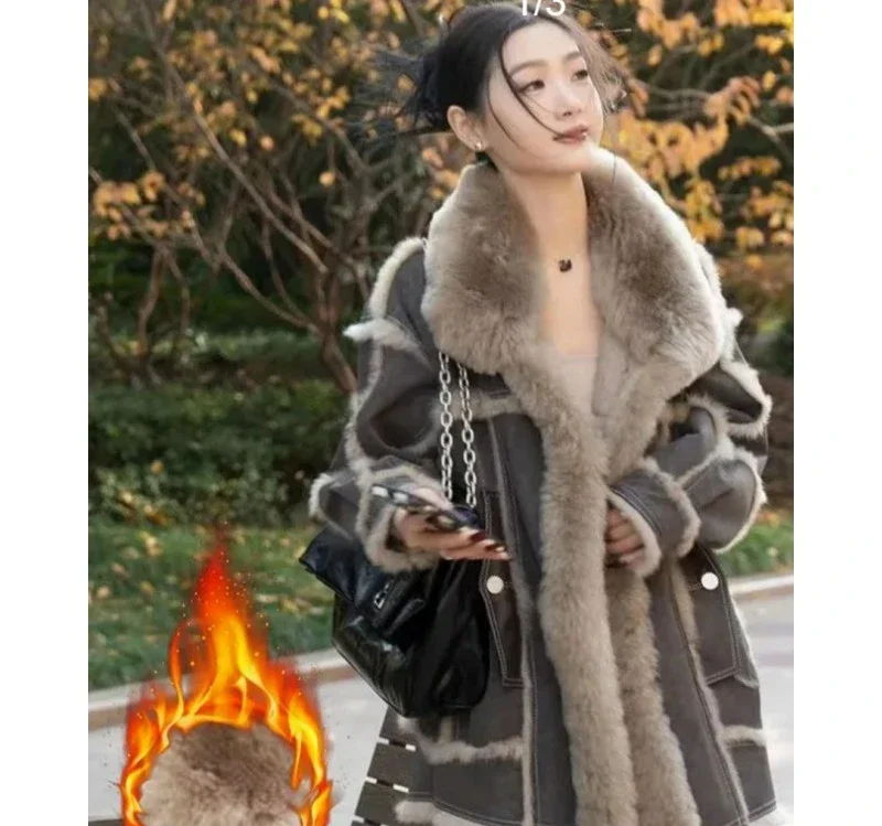 Add Fleece Thickened Fashion Fur One Short Coat for Women 2024 Winter New Style High-grade Warm Cotton-padded Comfortable Coat