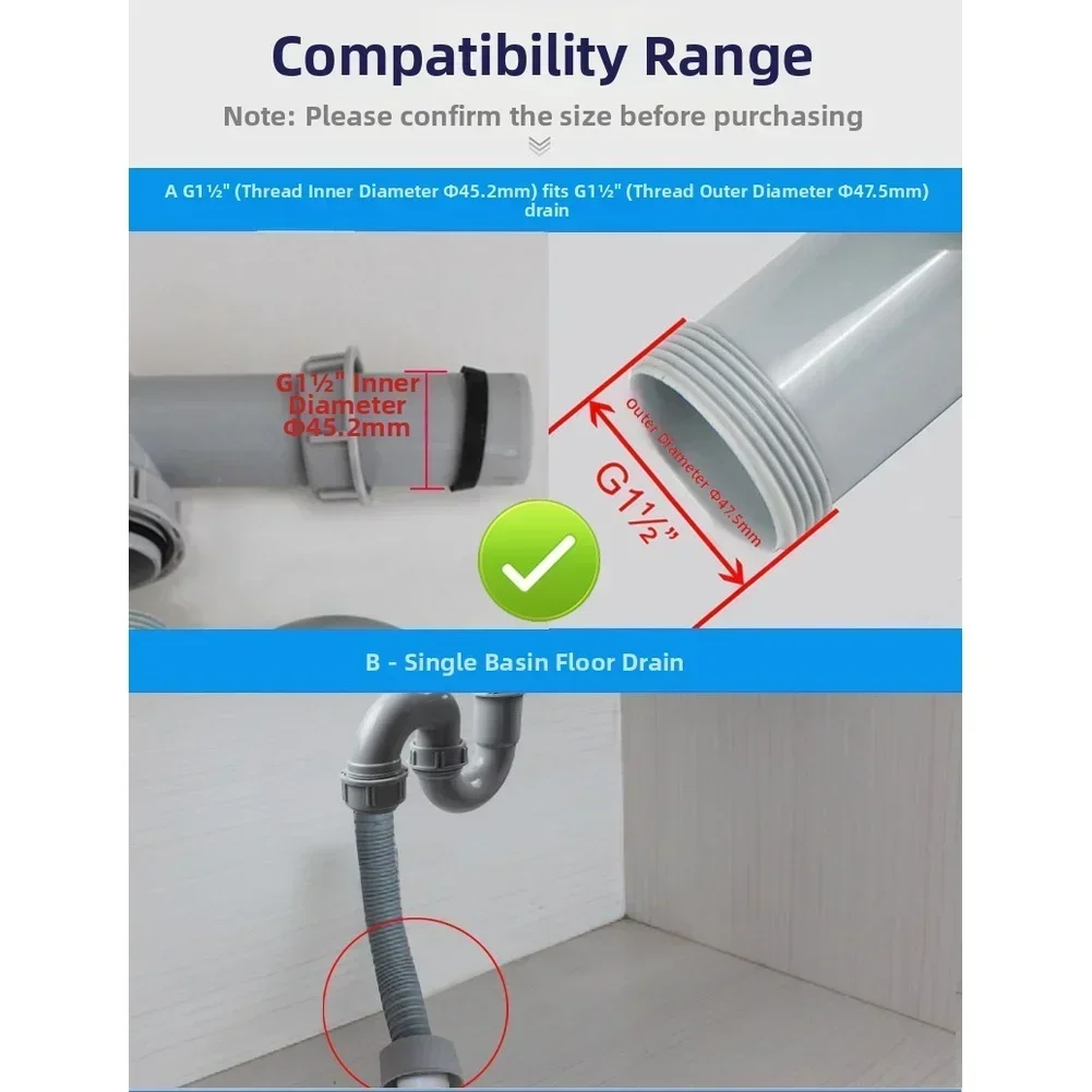 

45mm Single Bowl Kitchen Sink Drain Pipe With U Bend Anti Smell Rear Drainage Filter Sink Strainer Hose Drain Pipe Plumbing