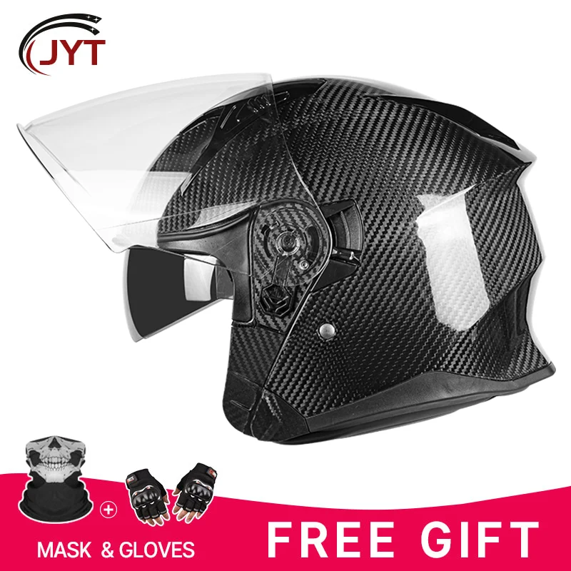 

Winter Promotion Carbon Fiber 3/4 Helmet ECE DOT Dual Certified Washable Sweat-Absorbing Interior Fit Adult Riders for Moto Ride