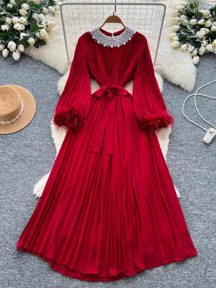 Ele Bubble Sve Dr Jupe longue ornée lourde pour femme Ultra Fairy T Belle balançoire longue Dr Saison d'automne