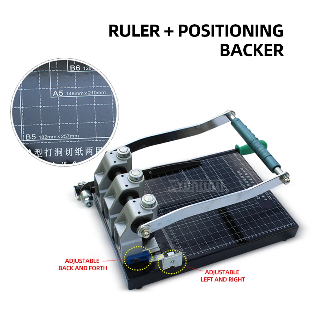 Manual Punching Machine Three Hole Binding Financial Voucher Punch with Paper Cutting Function Office School Supply Tool
