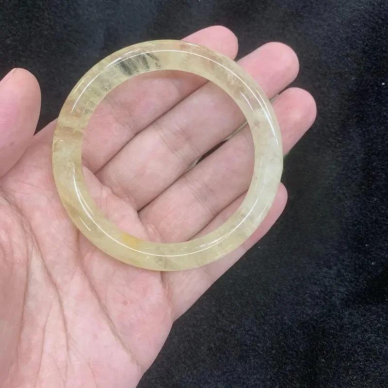 Citrine Bracelet Thin Round Bar Wide Version of Lemon-colored Raw Ore Body Transparent Rainbow Effect Fashion Women