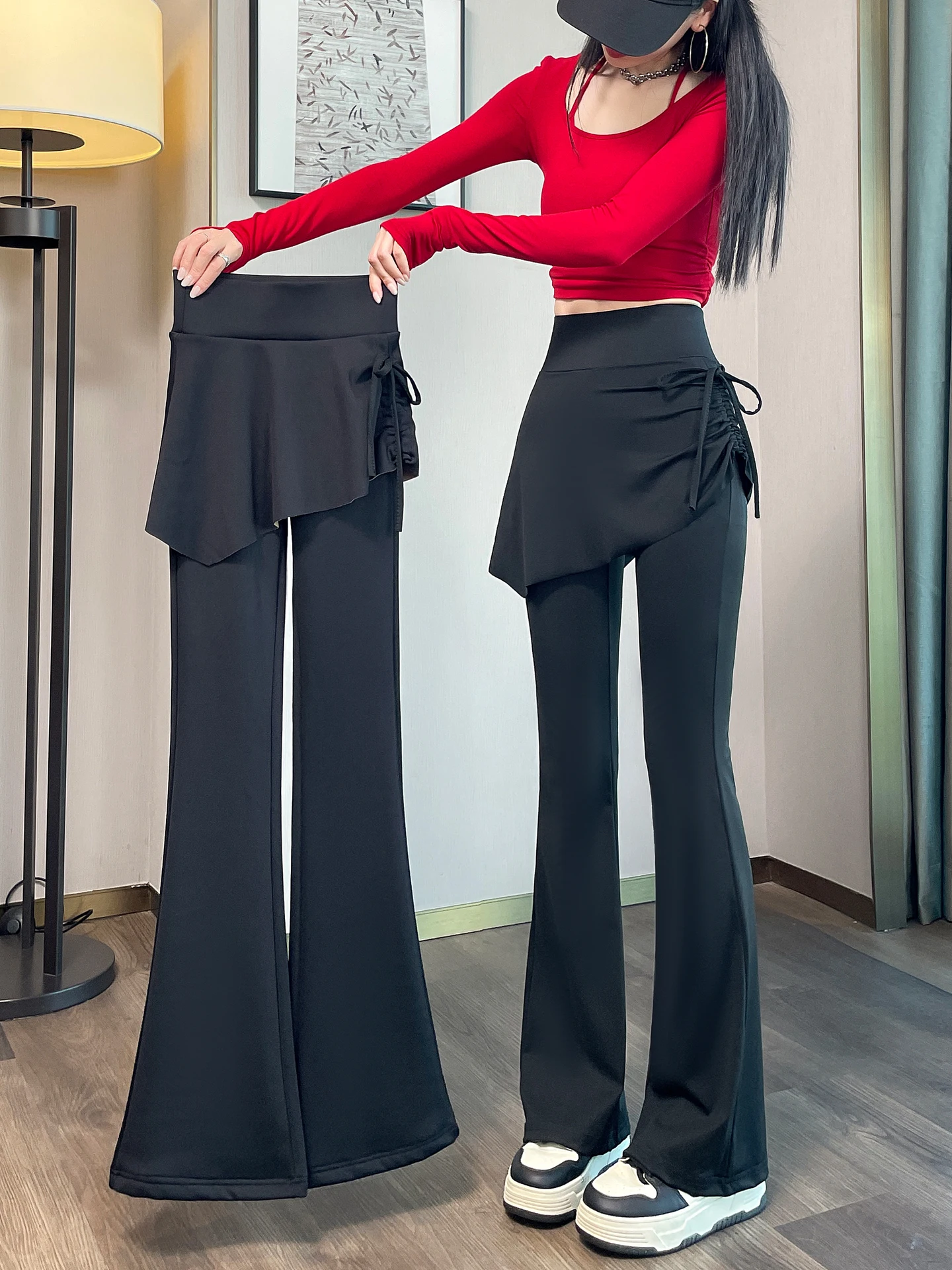 

Extended Fce Lined Micro Flared Pants Women's Autumn Winter High Waist Slimming Tall Fitn Spor Flared Pants Skirt