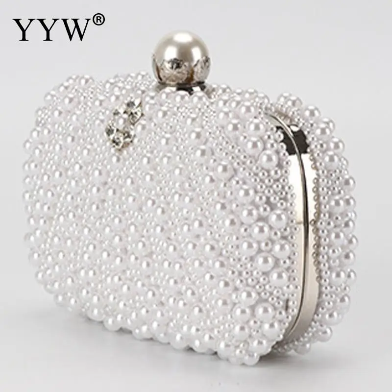 Elegant Plastic Pearl Women Evening Clutch Bag Crystal Beading Bridal Wedding Party Female Handbag Acrylic Lady Messenger Purse
