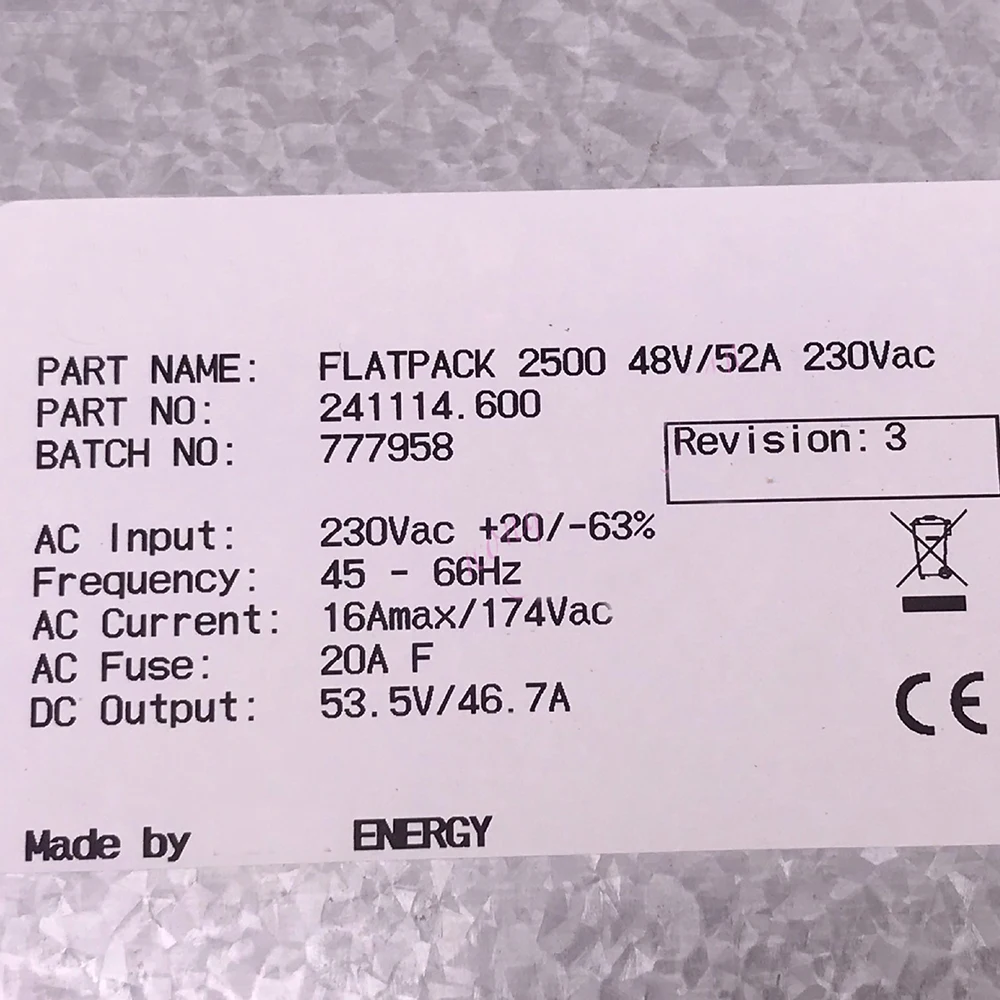 241114.600 FLATPACK 2500 48V/52A 230Vac For Eltek DC Output 53.5V 46.7A Communication Power Supply Module Work Fine High Quality