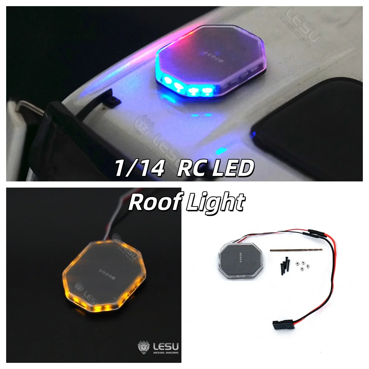LESU 1/14 LED Warning Roof Light Red Blue Yellow Multi-Mode For Tamiya Fire Truck Engineering RC Model Parts