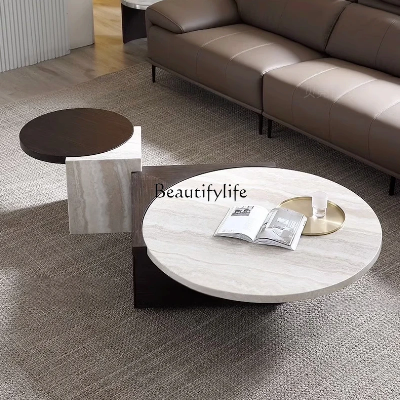 

Imitation travertine coffee table combination Italian home high-end modern minimalist living room creative combination
