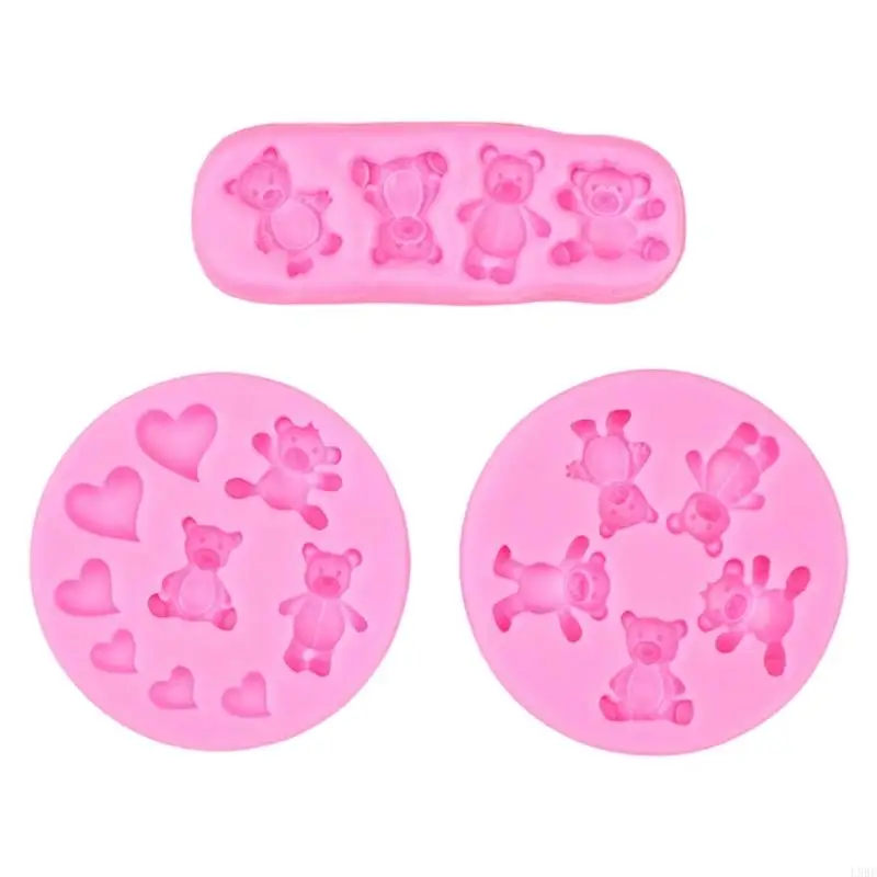 L9BE 3Pieces Bear Silicone Molds Baking Moulds Cookie Making Molds for Chocolate Ice and Dessert Making in Kitchen