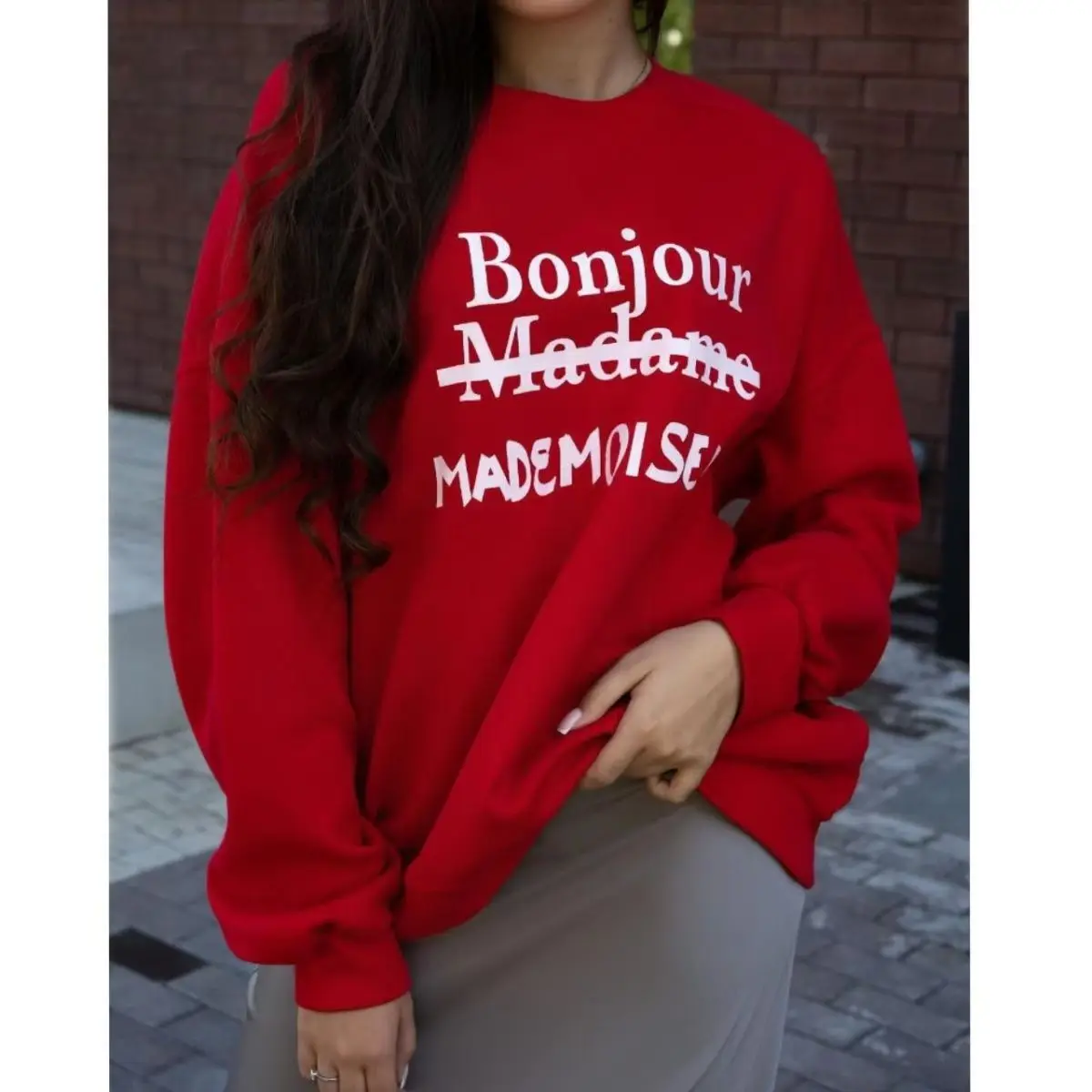 

Французская мода с буквенным принтом, свободная толстовка с длинными рукавами, женская одежда, белые повседневные рубашки с круглым вырезом, 2025 г., толстовки, мужской топ Sudadera