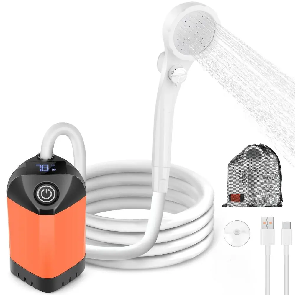 

Temperature & Battery Digital Display Portable Camping Shower IPX7 Waterproof Rechargeable Electric Shower Lightweight