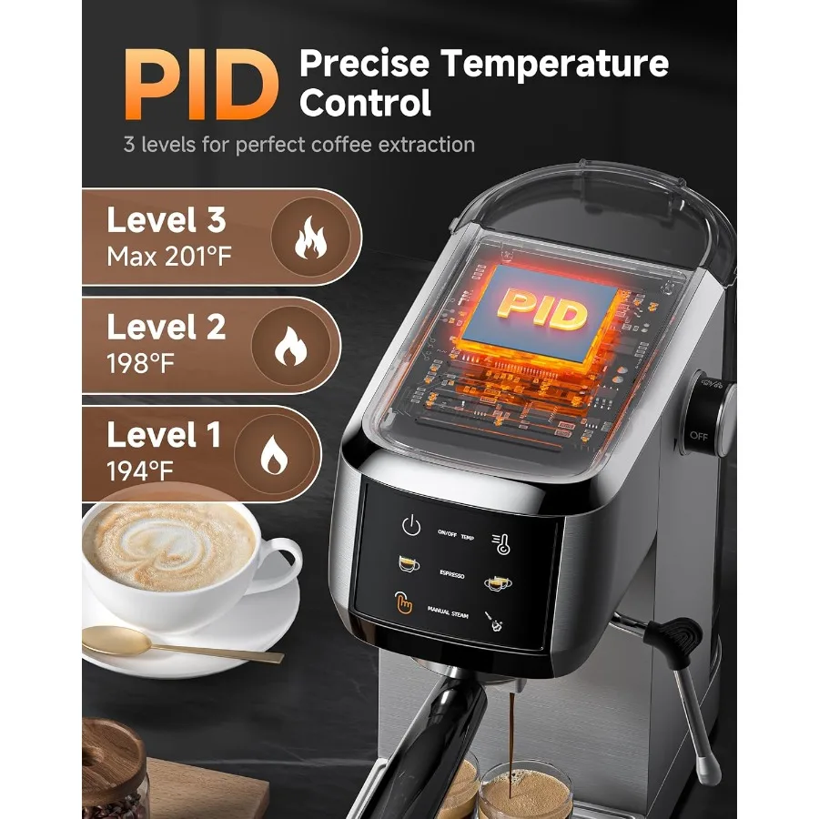 Máquina de café expreso profesional con presión de 20 barras y temperatura ajustable para capuchino, latte, mocha, Espumador de leche incorporado S