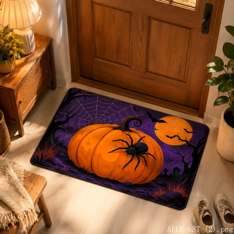 VIKAMA Halloween Pumpkin Doormat, Non-Slip and Easy-to-Clean Welcome Mat, Halloween Indoor/Outdoor Entryway Rug, Home Decor
