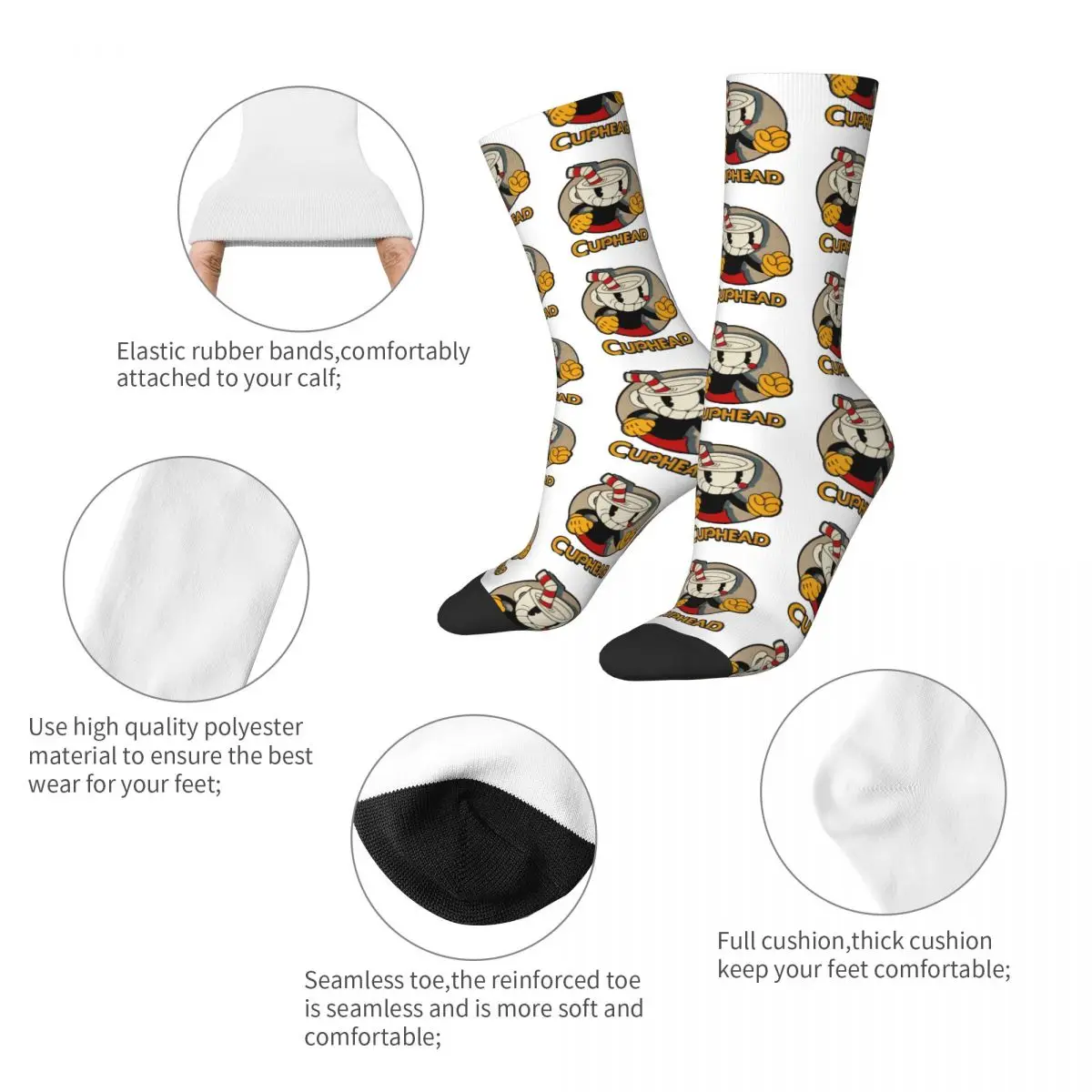 Autumn Winter Retro Women Men Cuphead And Mugman Angry Socks Retro Games Sweat Absorbing Basketball Socks