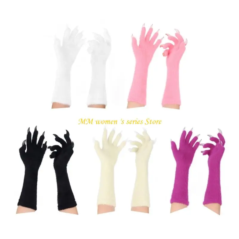 Q39C Halloween Performances Gloves Animal Claw Design Long Nails For Cosplay Breathable Practical Nylon Glove Easy Maintenance
