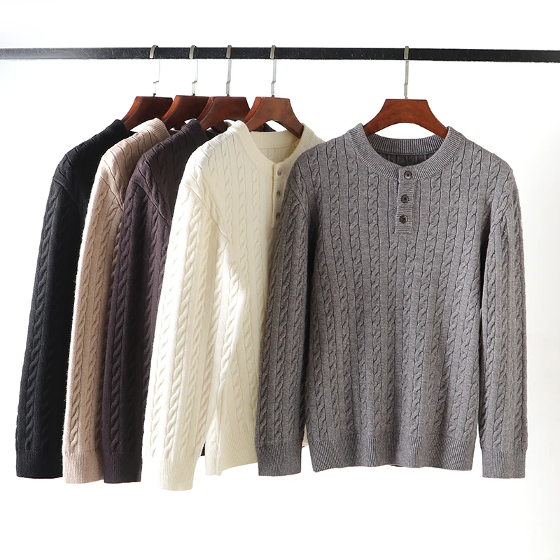 

Thiened Long Sve круглый Ne вязаный свитер мужской осенне-зимний теплый трикотаж для отдыха модная трикотажная футболка-мерная...