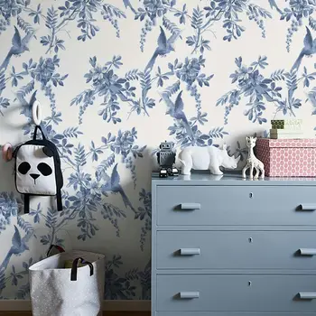 Modrý pták květinová samolepicí tapeta moderní květina PVC vodotěsné tapety samolepky na zeď samolepky na zeď bytové dekorace 8 nejlepší prodej Tapeta s akcemi - №8