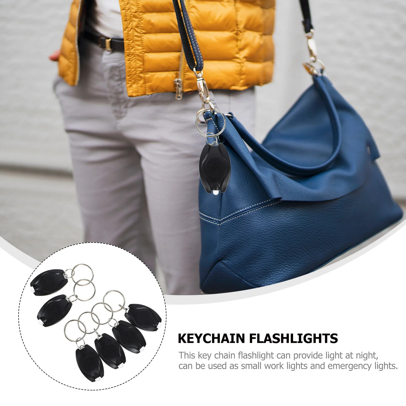 6pcs Mini Flashlights Luminous Keychain Black Portable Compact Small Keyring Light Camping Dog Walking Fishing Repair