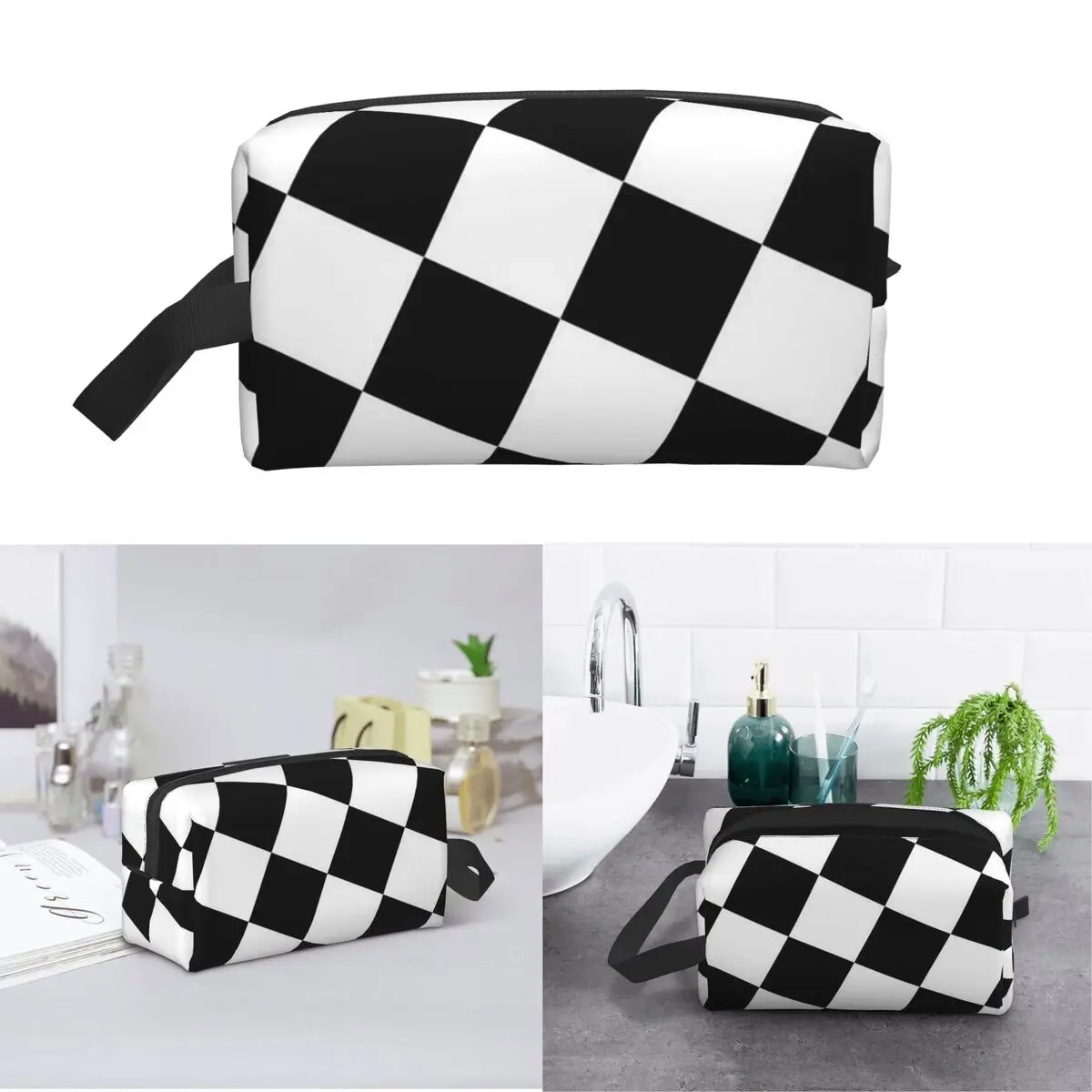 Checkered Squares Printing Makeup Bag Cosmetic Organizer Storage Dopp Kit Toiletry Cosmetic Bag for Women Beauty Travel