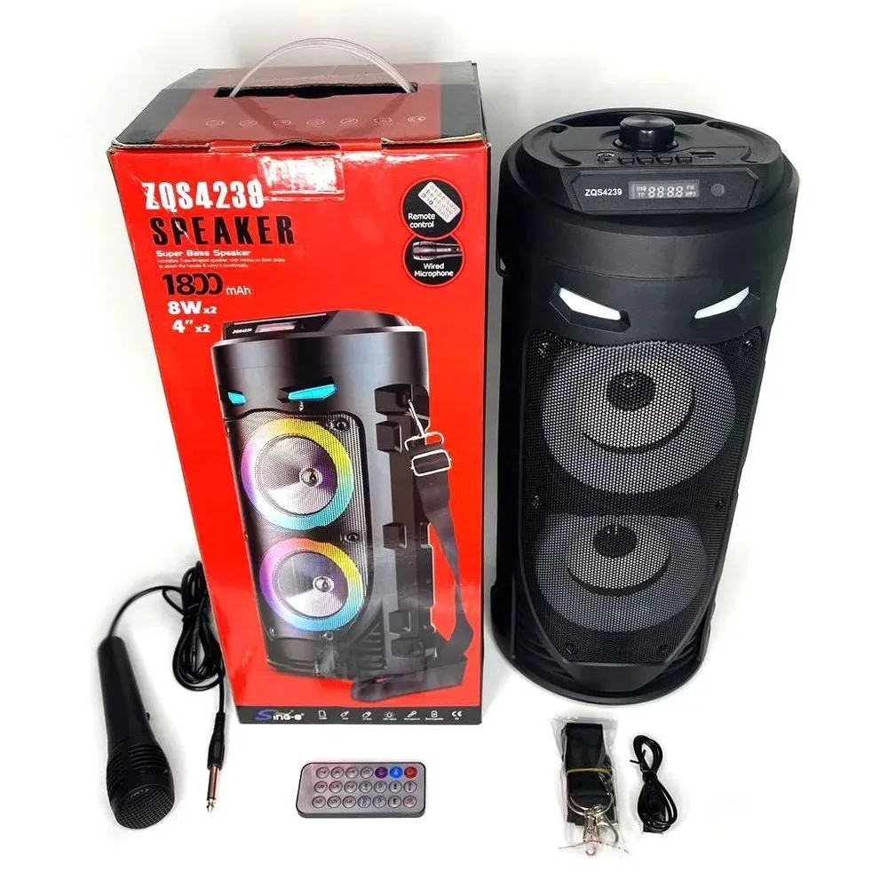 ZQS4239 Speaker nirkabel portabel 4 inci, Speaker pesta pemutar musik Radio FM dengan mikrofon Remote, Speaker Bluetooth portabel luar ruangan