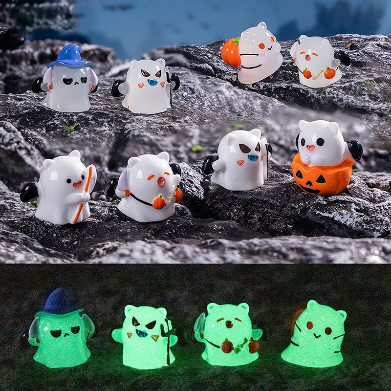 Halloween Cute Pumpkin Ghost Vampire Statue Micro Landscape Miniature Resin Crafts Mini Fairy Garden Ornaments Decoration