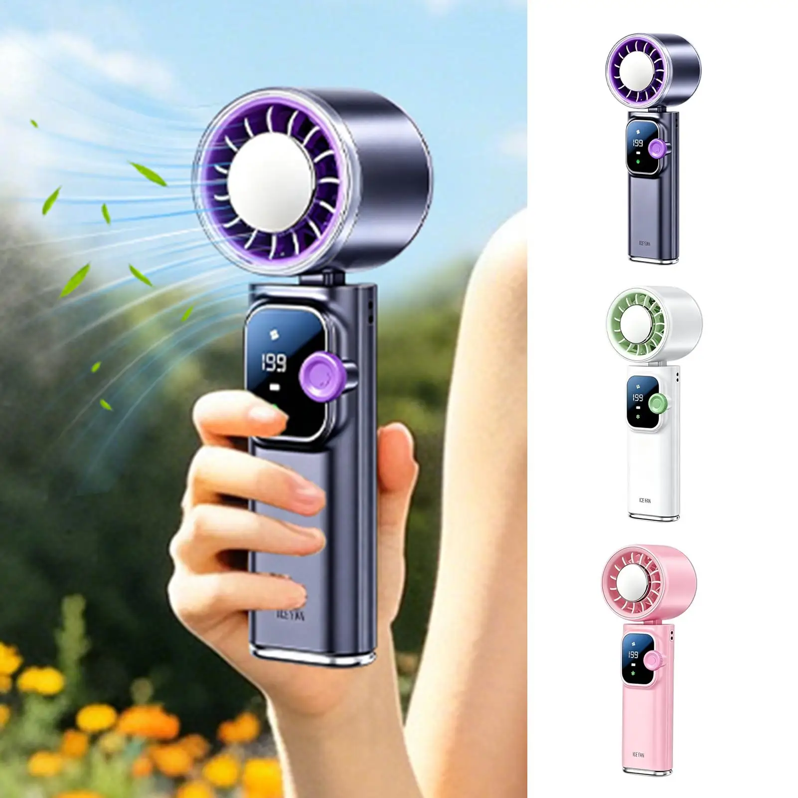 

Portable Handheld Fan 4000mAh Rechargeable 199-Speed Low-Noise Foldable Summer Blower Personal Fan Handheld For Beach Vacation