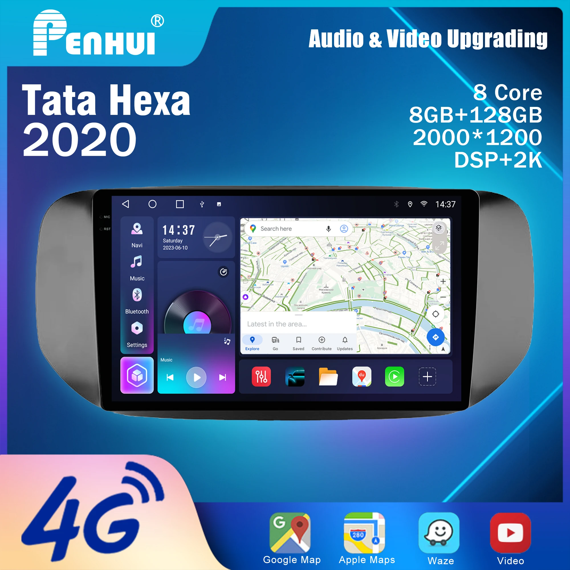 Reproductor de DVD para Auto Android Penhui 2 Din para Tata Hexa 2020, Pantalla Multimedia con DSP, Bluetooth, Audio y CarPlay