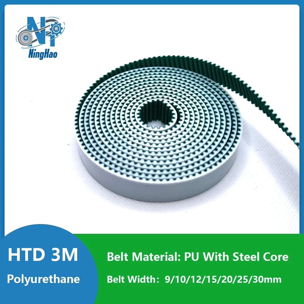 

HTD 3M Green Open high quality Timing Belt Width 9/10/12/15/20/25/30mm PU with Steel Core Polyurethane Steel Synchronous Belt