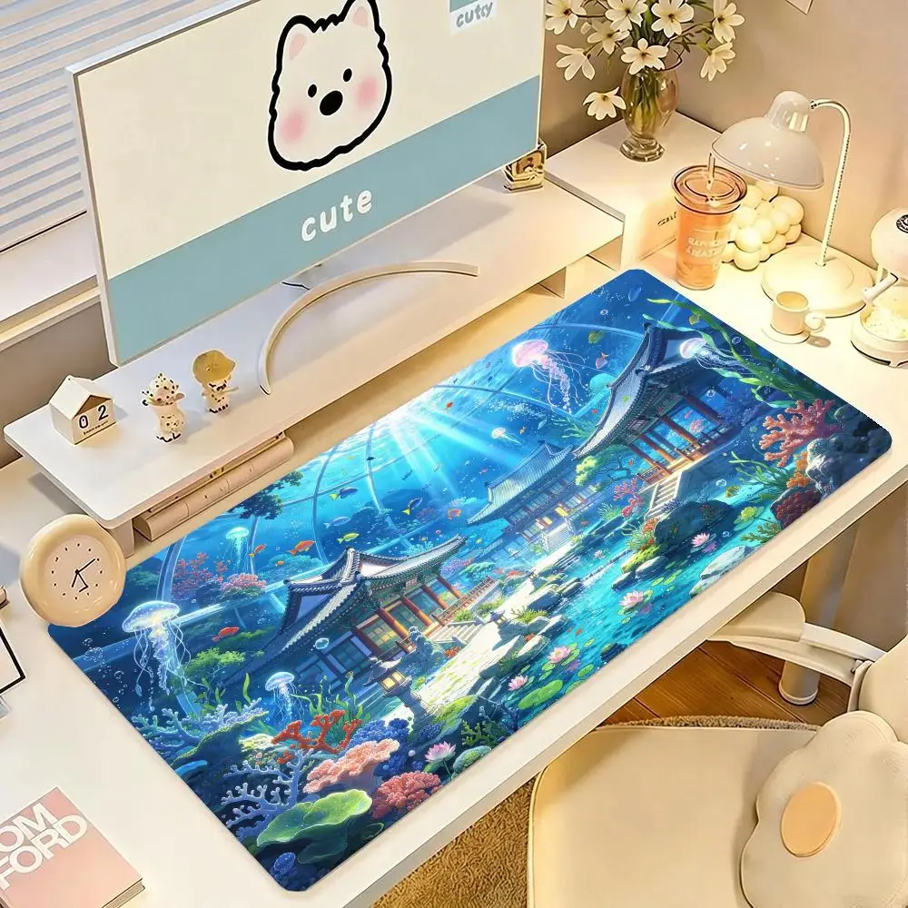 Deep Sea Palace Jellyfish Gaming Mouse Pad Precision Tracking Smooth Cloth Surface For Fantasy Dorm