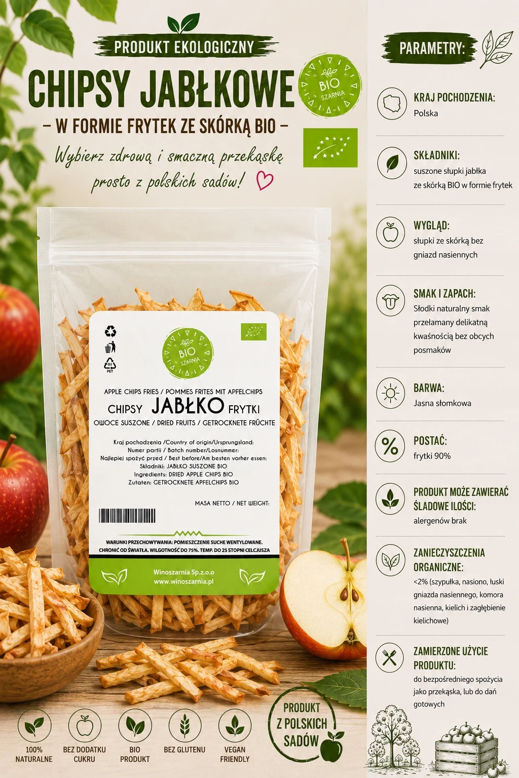 Bild 4: Apfelchips, getrocknete Äpfel, BIO, 100 g, geschnittene Äpfel mit Schale