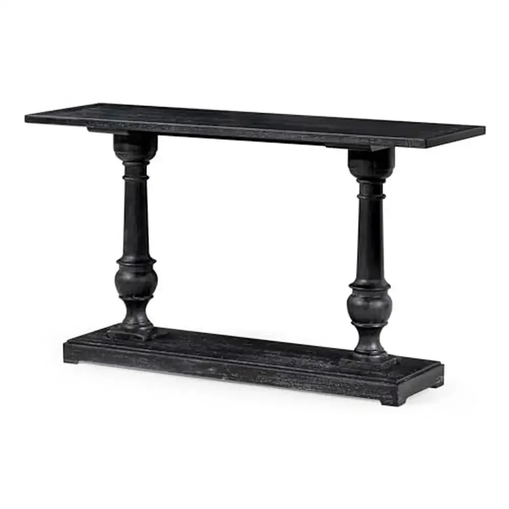 Traditional Rectangular Wood Console Table Entryway Furniture Small Spaces Antiqued Black Finish Solid Wood Construction Elegant