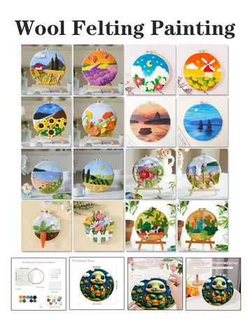 GATYZTORY Painting DIY Wool Embroidery Kit Creative DIY Wool Needle Felt Picture Kit Craft Painting Gift For Mom Friends Kids ﻿