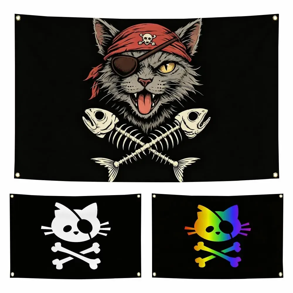 Art P-Pirate Cat Skull Flags Personalized Flag Room Dorm Camping Picnic Garage Bar Indoor Outdoor Wall Decor