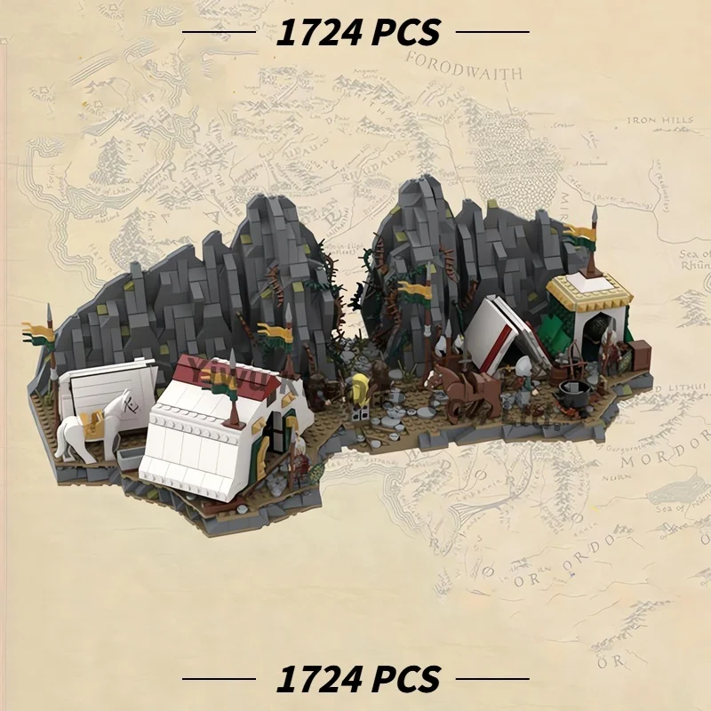 MOC Fantasy Mountain Encampment Base Building Blocks Set 1724Pcs, Medieval Army Camp Diorama Bricks Adults