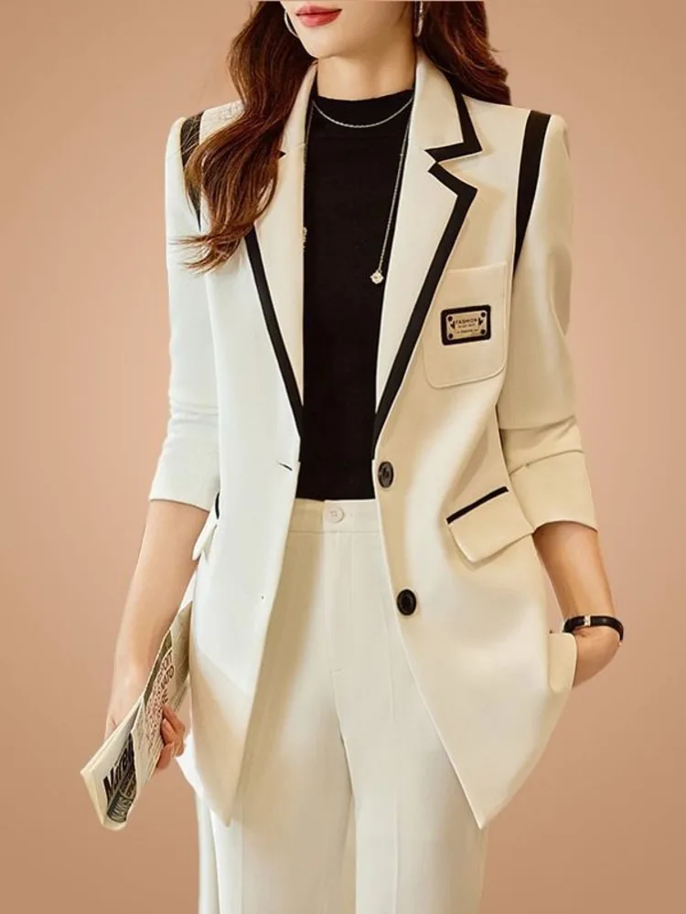 Solid Color Fashionable Lapel Temperament Single Breasted Long Sleeve Blazer Or Long Pants Or 2pcs Business Elegant Chic Clothes