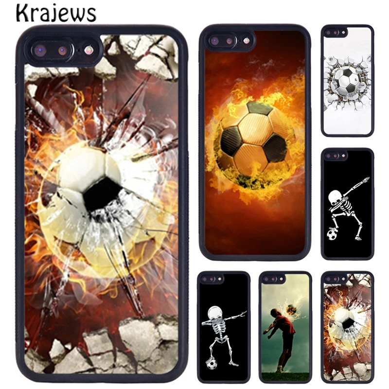 Krajews Fire Football Skeleton Soccer Ball Phone Case For iPhone 16 15 14 XR XS 11 12 mini 13 Pro MAX Plus cover coque