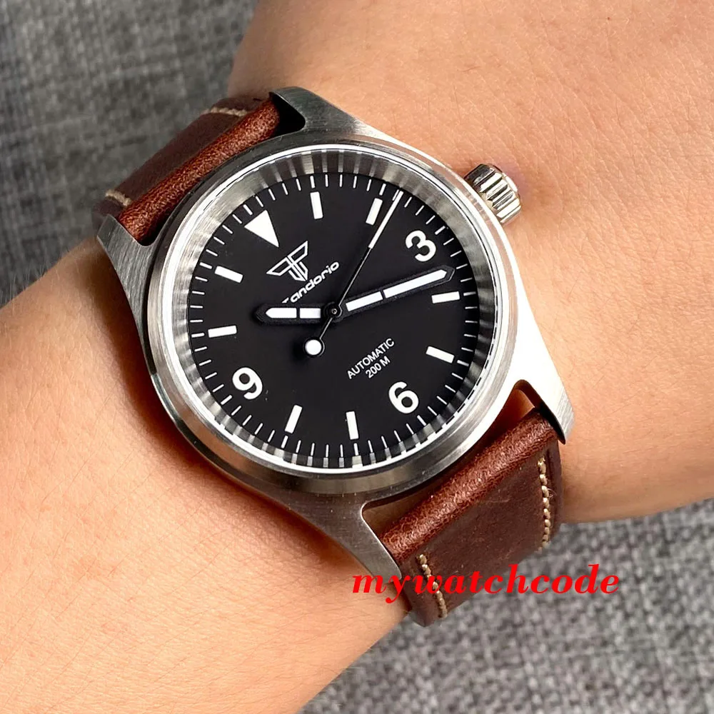 Tandorio 36mm Pilot NH35 PT5000 Brushed Automatic Dive Men Lady Watch 200m Waterproof Leather Strap Sapphire Glass Relogio